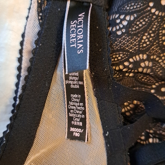 VICTORIA'S SECRET VERY SEXY UNLINED PLUNGE BRA WOMENS SIZE 36 DDD BLACK EUC - Picture 7 of 8